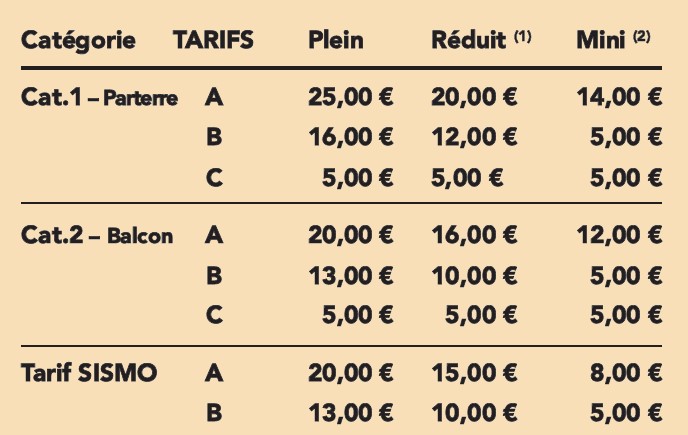 tarifs